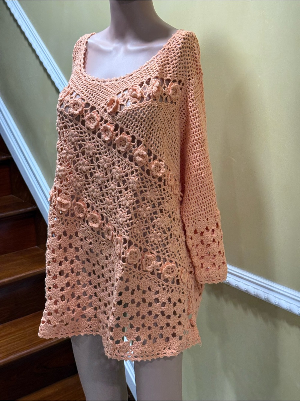 Denim 24/7 Peach Crochet Open-Knit Top